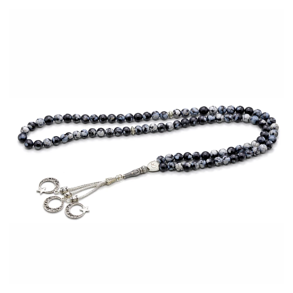 Snowflake Obsidian Crystal Tasbih (Silver)
