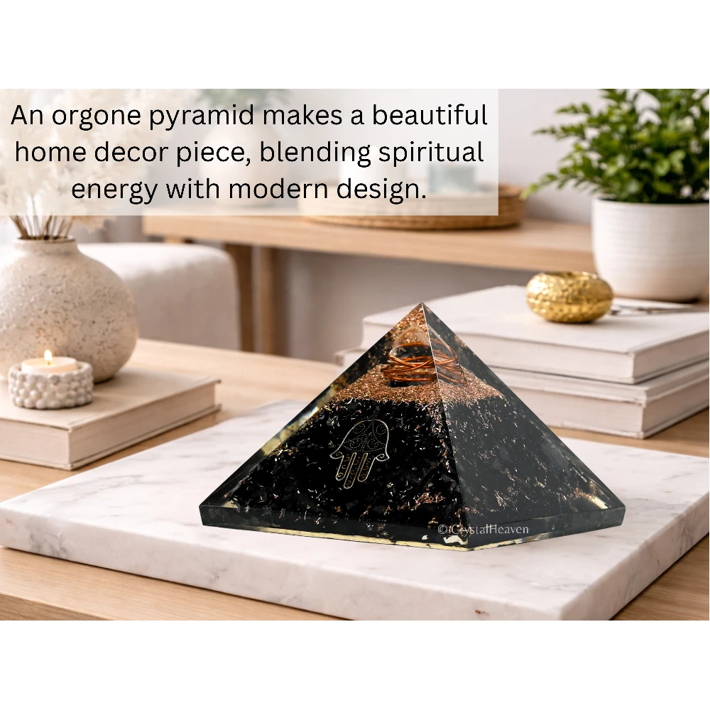 Shungite Orgone Pyramid (Samll Hamsa)
