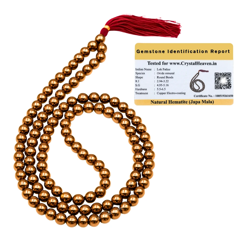 Copper Hematite Japa Mala (Without Knot)