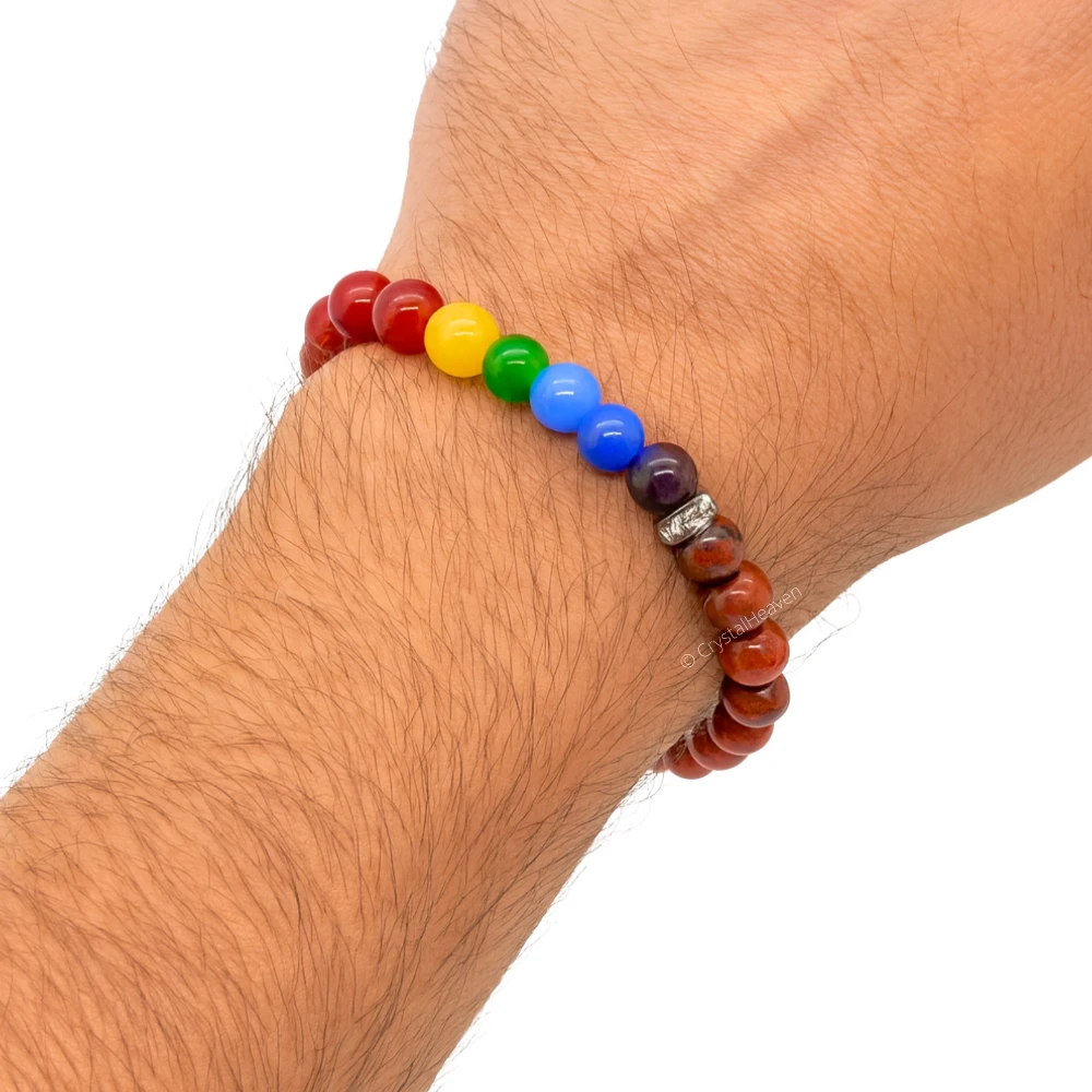 Red Jasper with Chakra Bracelet (Elastic)