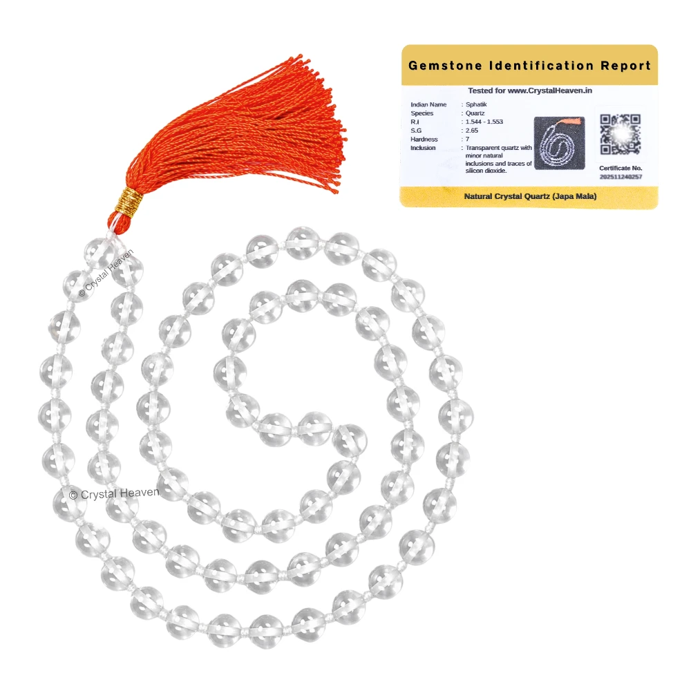 Sphatik Mala - A Grade 108 Beads (7mm, Hand Knotted)