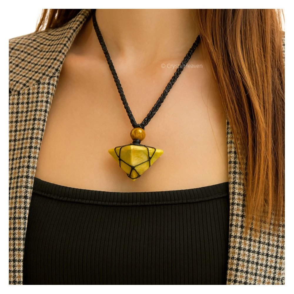 Serpentine Pyramid Macrame Pendant Necklace