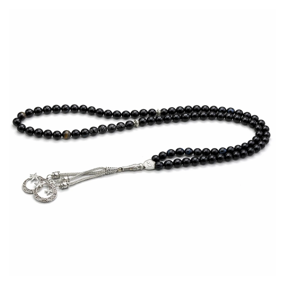 Black Banded Agate Crystal Tasbih (Silver)