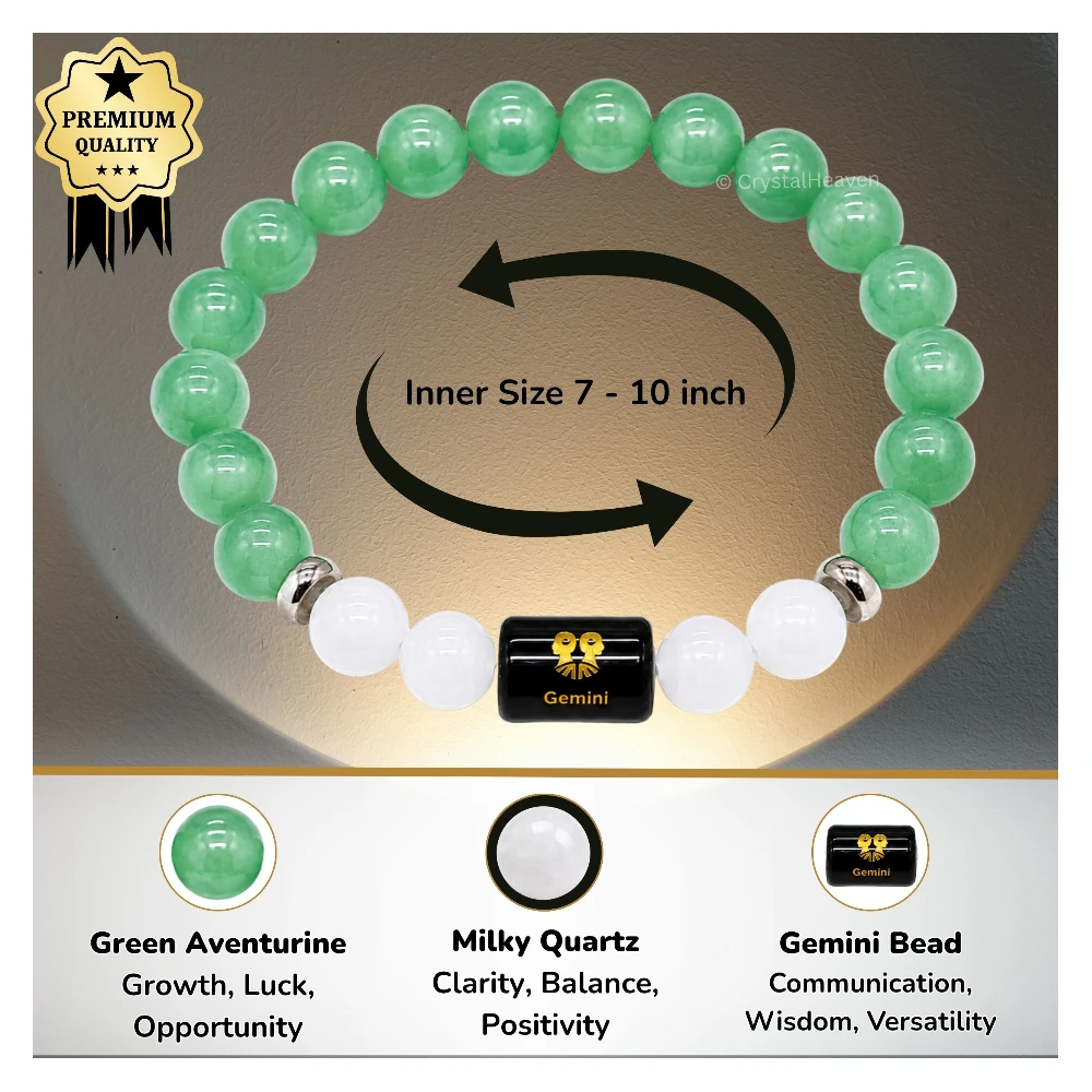 Gemini Bracelet (मिथुन राशि) - Green Aventurine & Milky Quartz (Only Bracelet)