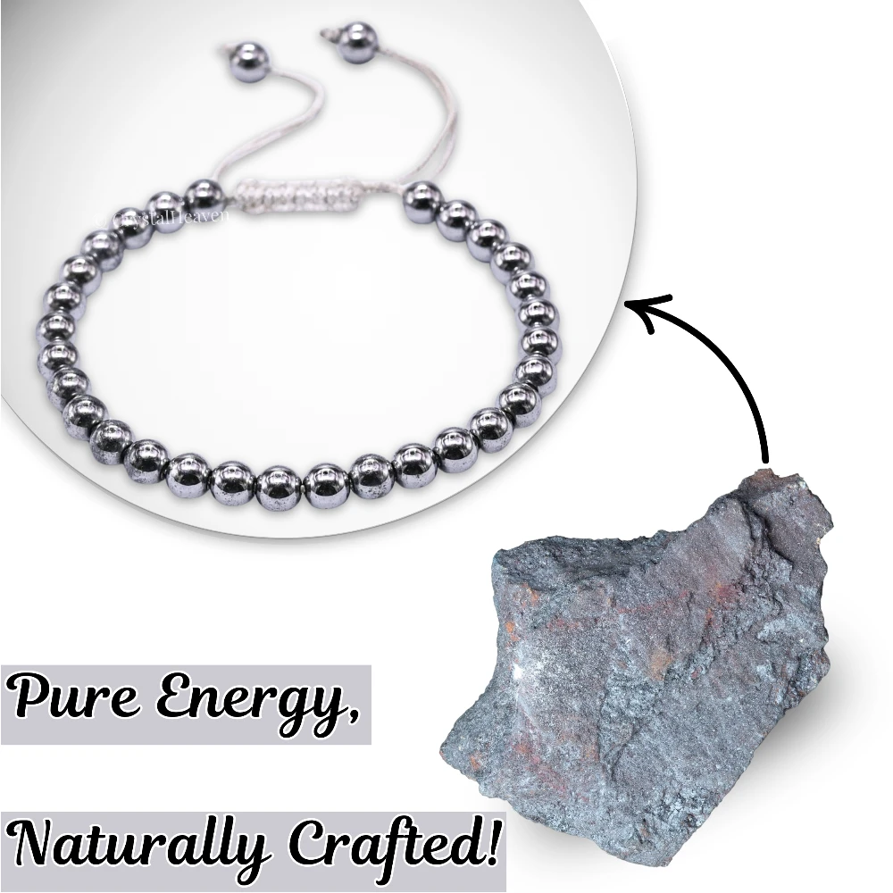 Silver Hematite Healing Crystal Bracelets - 6mm Beads (Adjustable)