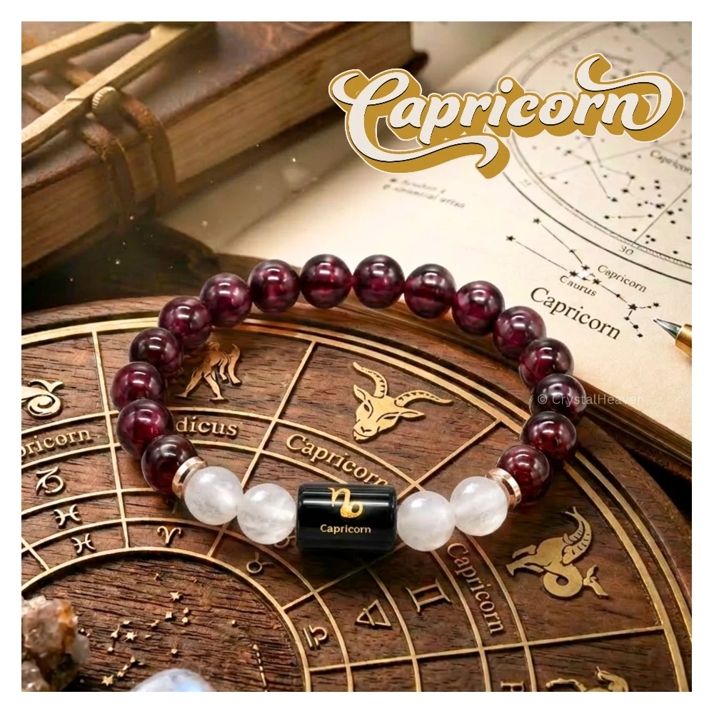 Capricorn Bracelet (मकर राशि) - Garnet & Milky Quartz (Only Bracelet)