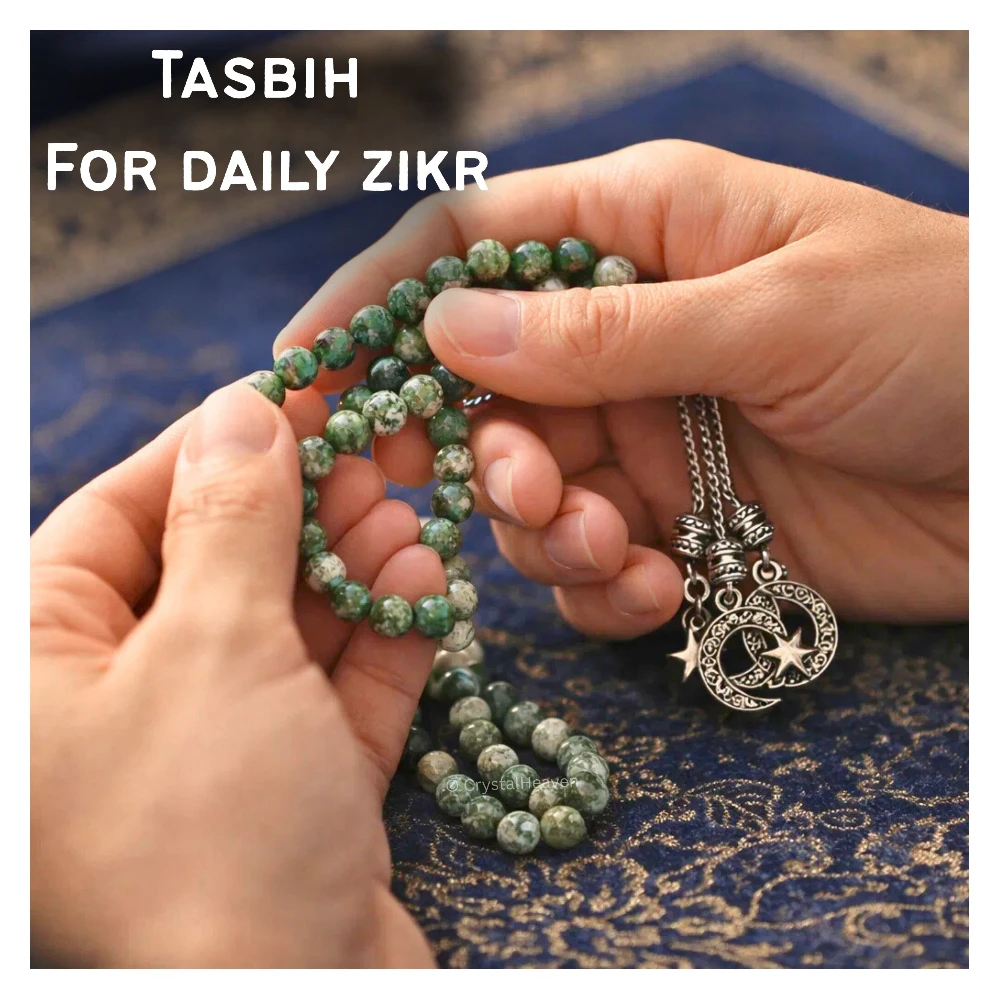 Tree Agate Crystal Tasbih (Silver)