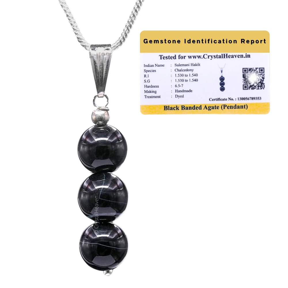 Black Sulemani Hakik Crystal Bead Necklace (Silver)
