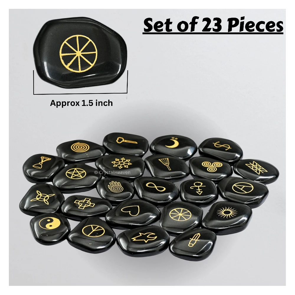 Black Agate Pagan Wiccan Stones (Set of 23)