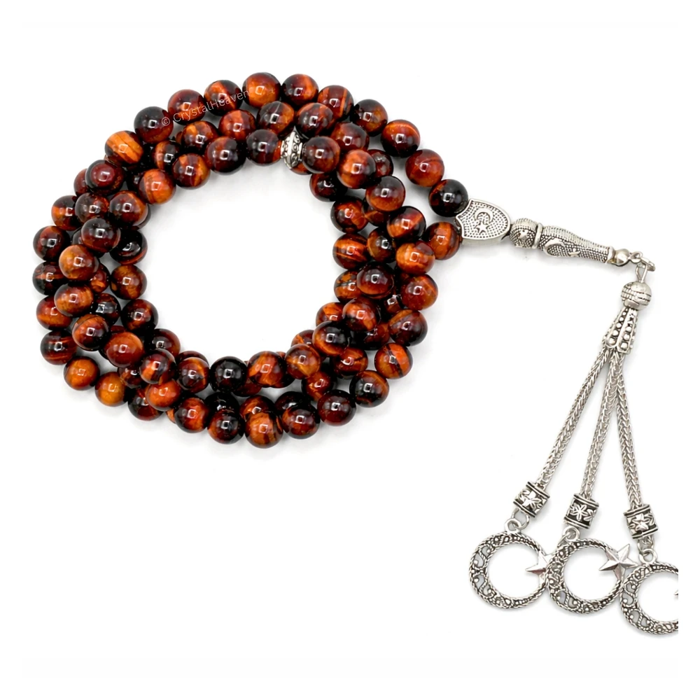 Red Tiger Eye Crystal Tasbih (Silver)