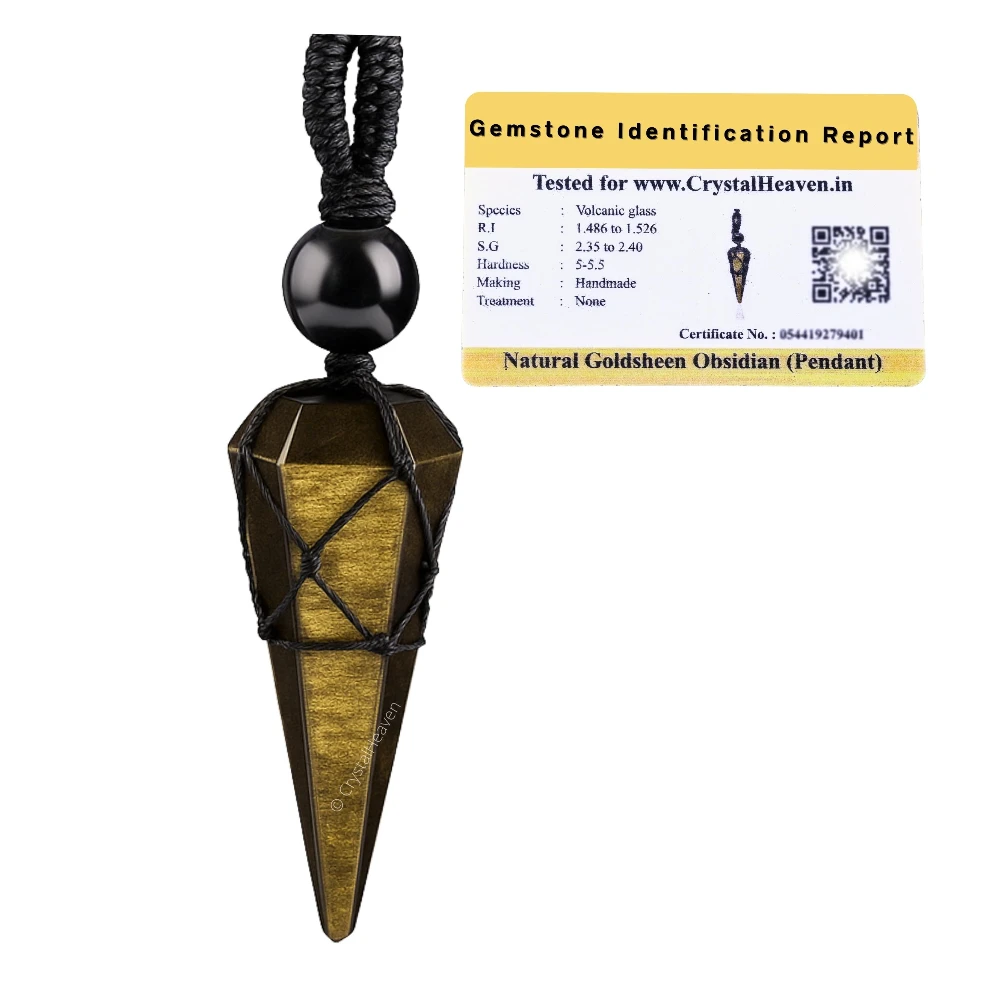 Golden Sheen Obsidian Pendulum Pendant Necklace (Macrame)