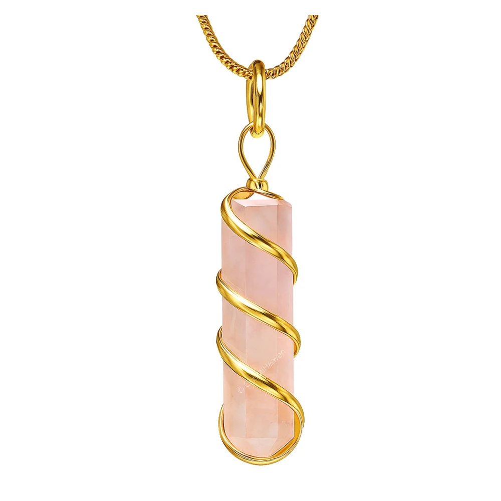 Rose Quartz Necklace - Spiral Pencil Point (Gold)