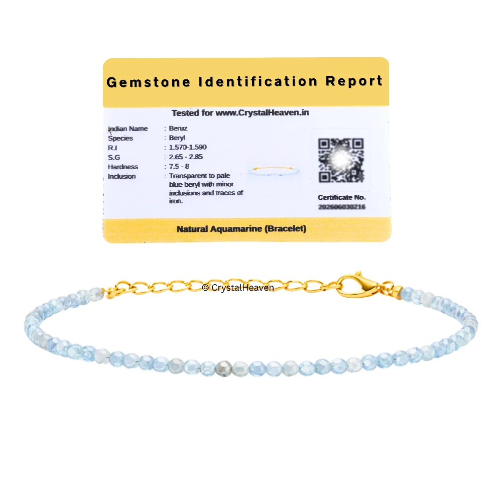 Aquamarine Bracelets - 2mm Faceted Beads (Gold)