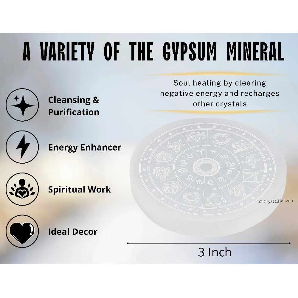 Selenite Charging Plate - Zodiac Sign (3 Inch)