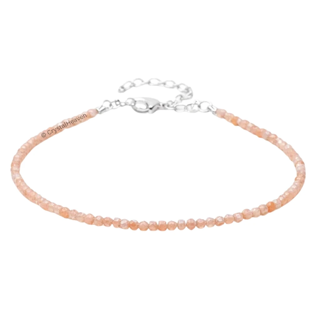 Peach Moonstone Anklet - 2mm Faceted Beads (Silver)