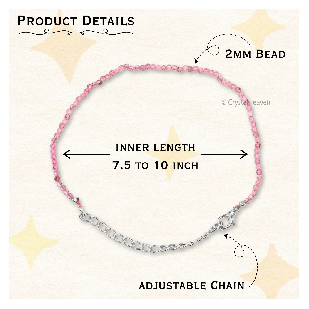 Pink Strawberry Bracelets - 2mm Faceted Beads (Silver)
