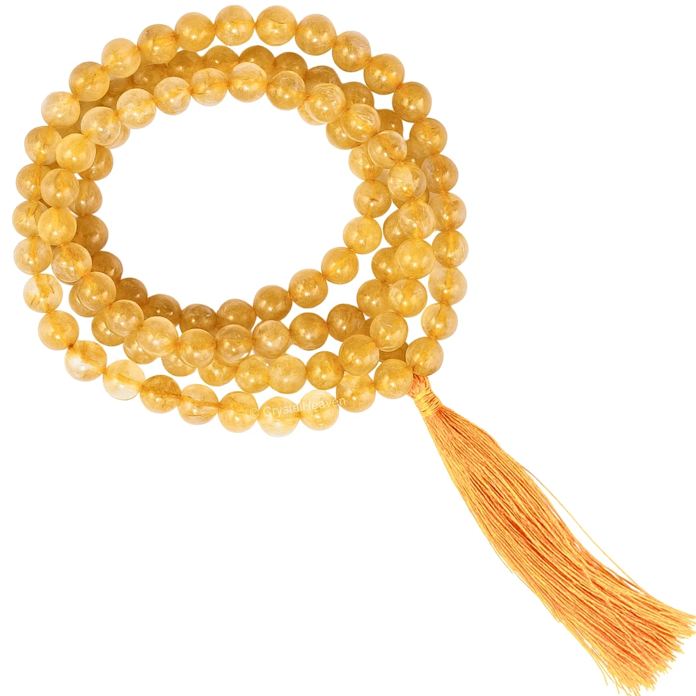 Golden Rutilated Quartz Japa Mala (Without Knot)