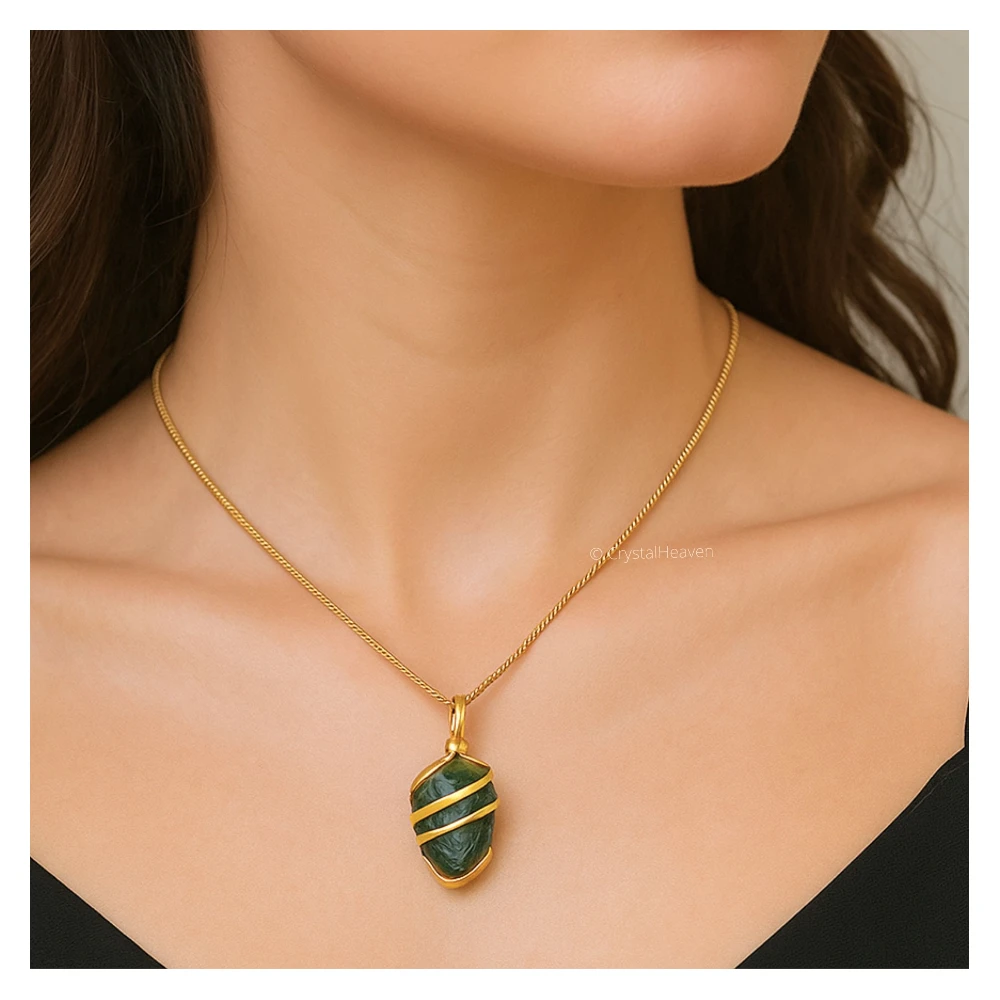 Green Aventurine Necklace - Raw Crystal (Gold)