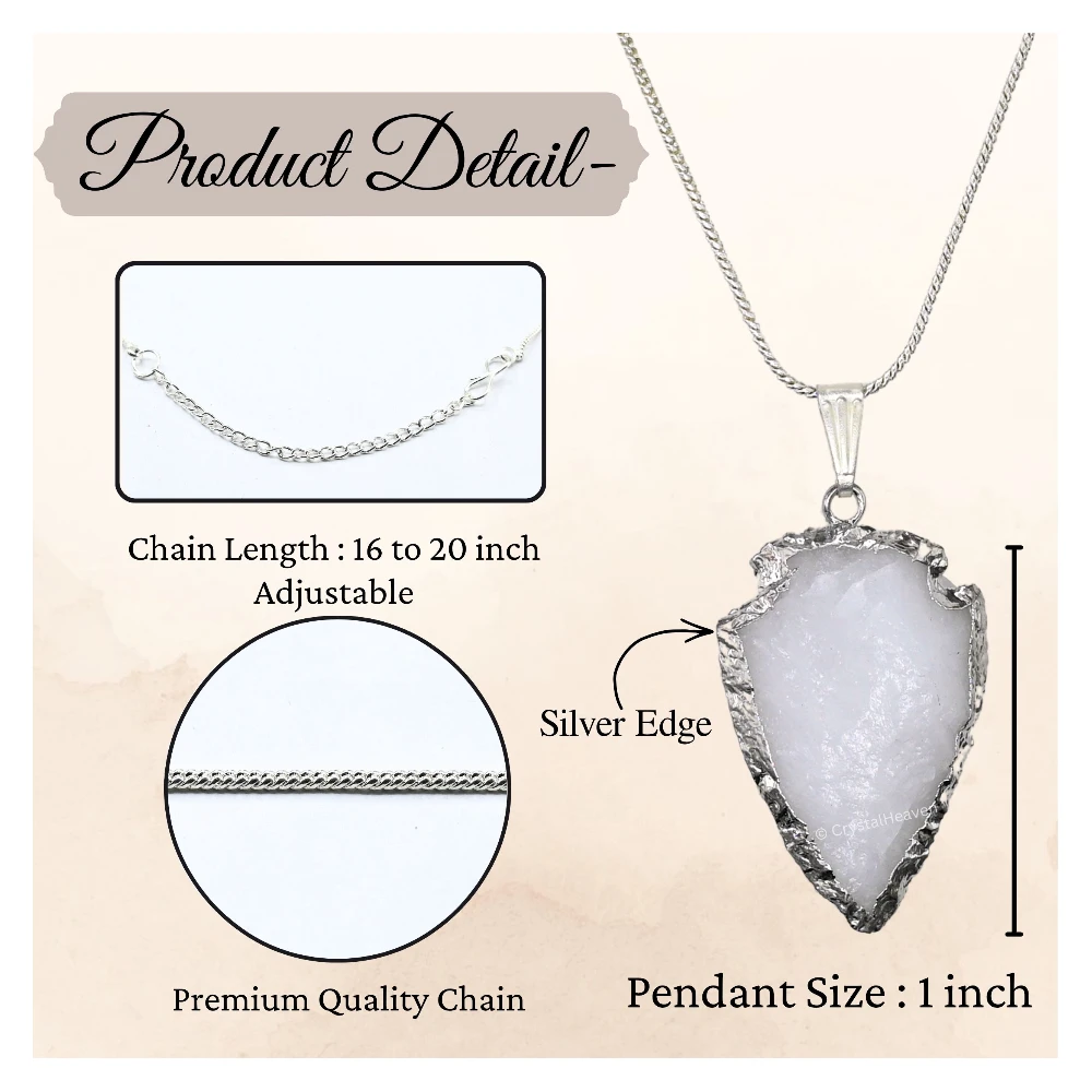 Snow Quartz Arrow Head Pendant - Silver Plated