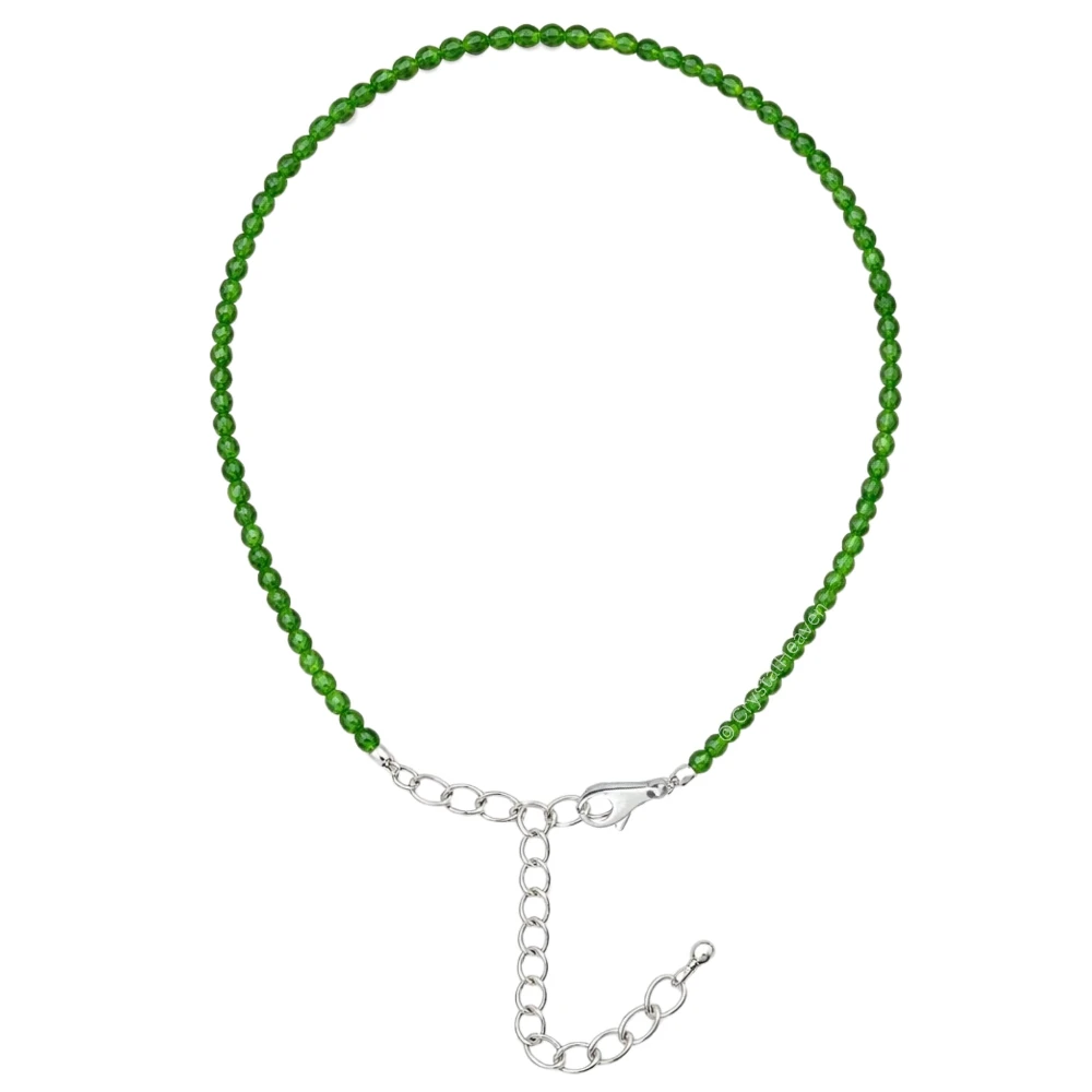Green Onyx Anklet - 2mm Faceted Beads (Silver)