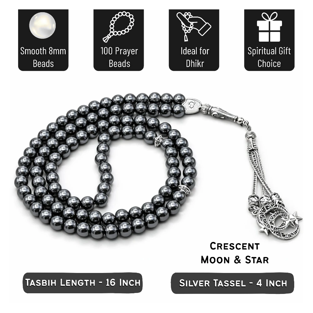 Hematite Crystal Tasbih (Silver)