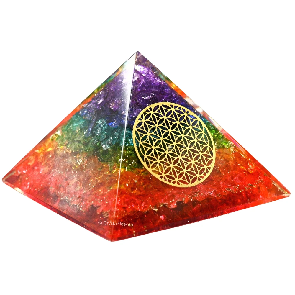 70mm Organite Pyramid With Black Tourmaline, Selenite & Citrine - Chakra Energy Crystal