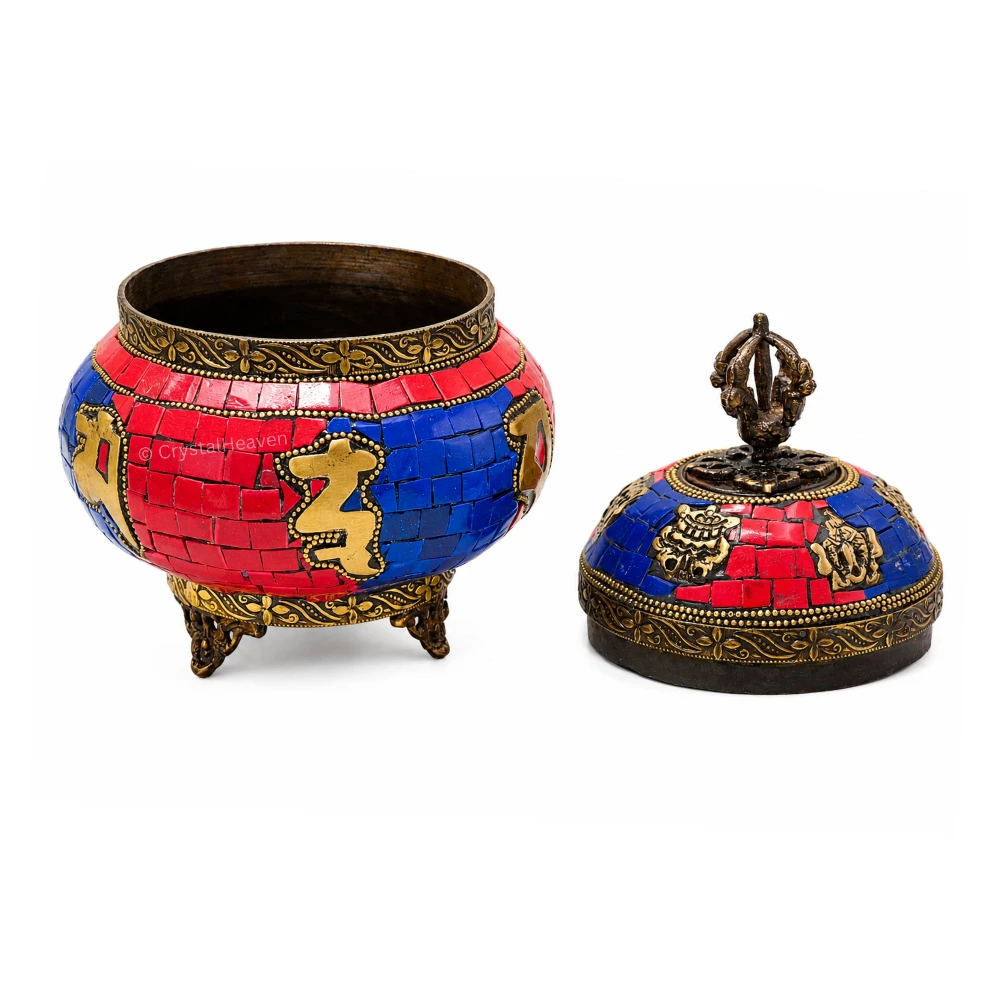 Tibetan Style Brass Decorative Container Box (662 Gram, 7 Inch)