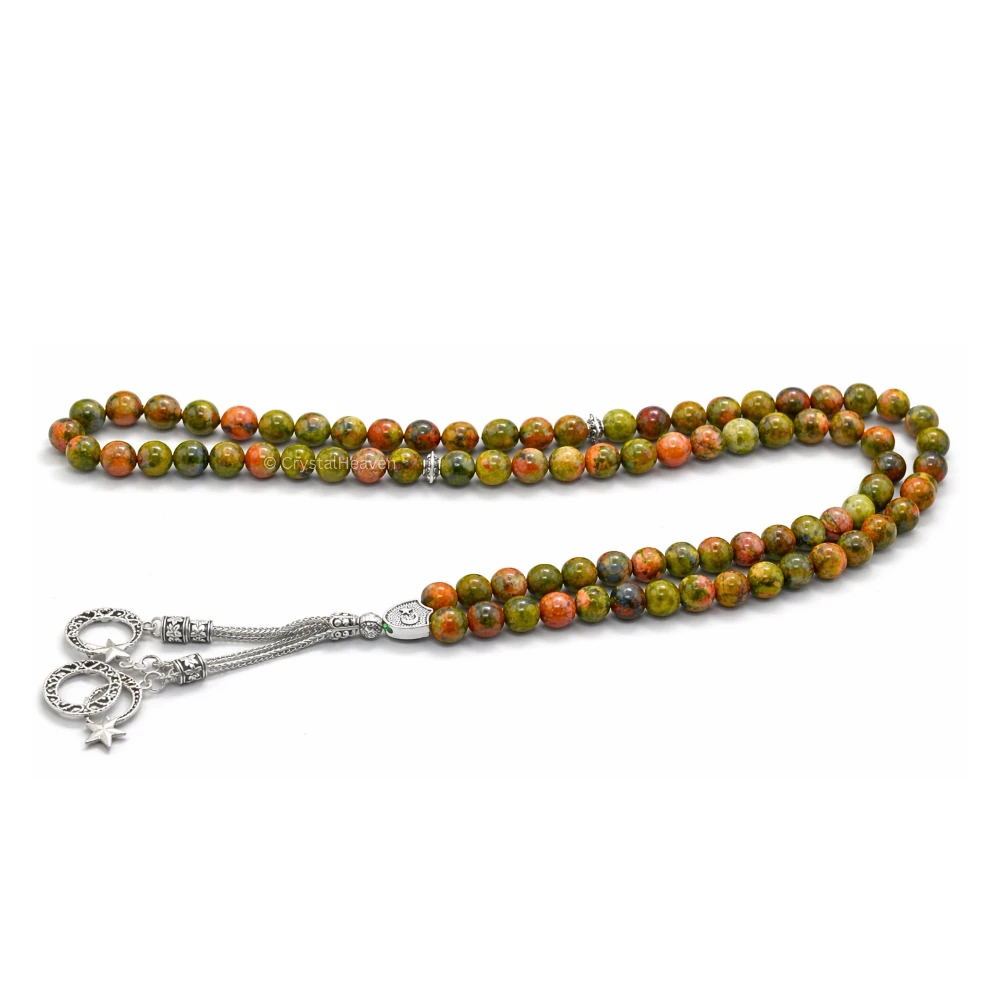 Unakite Crystal Tasbih (Silver)