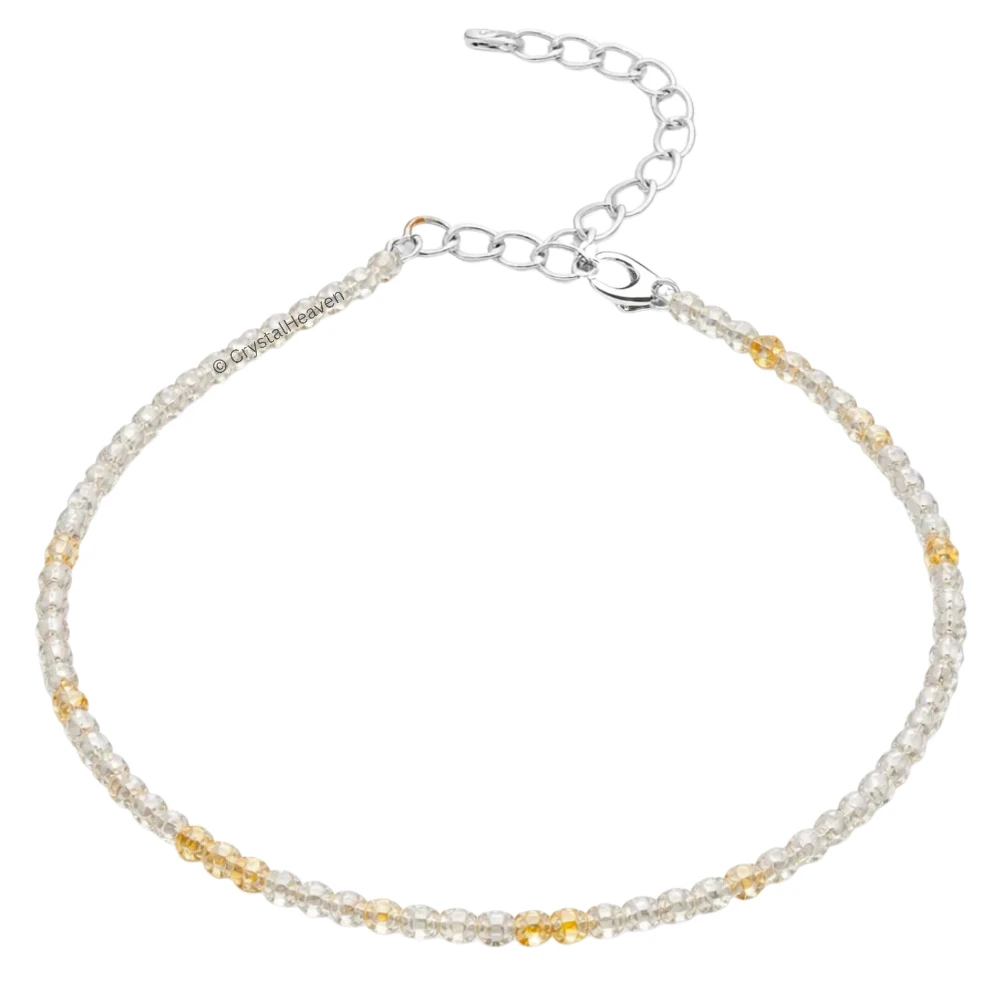 Golden Rutilated Quartz Anklet - 2mm Faceted Beads (Silver)