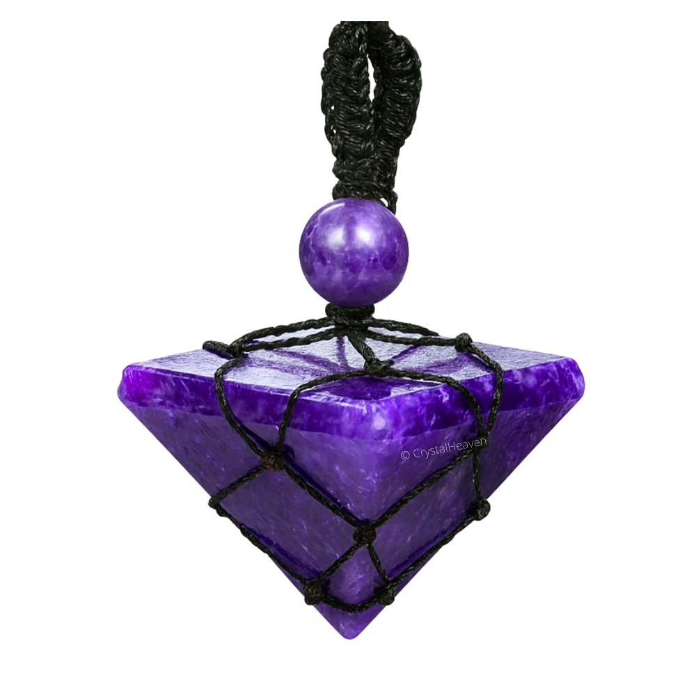 Lepidolite Pyramid Macrame Pendant Necklace