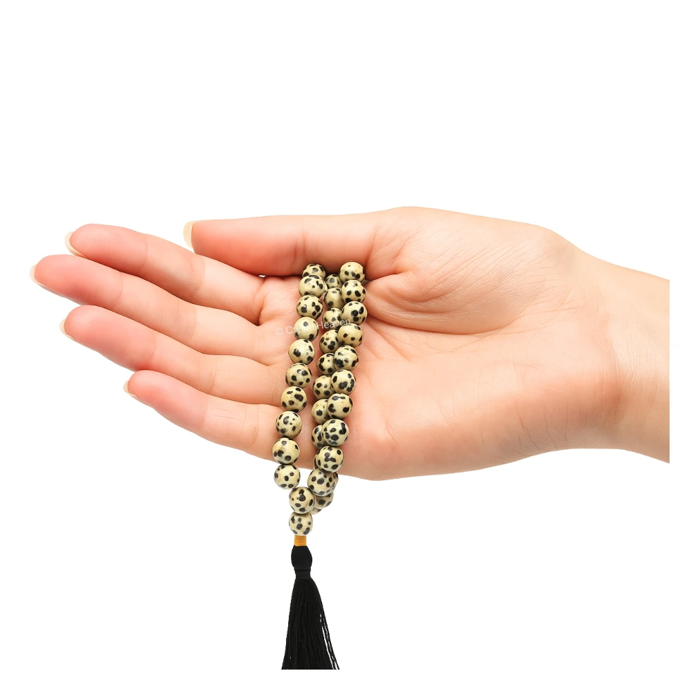 Dalmatian Jasper Japa Mala (Without Knot)