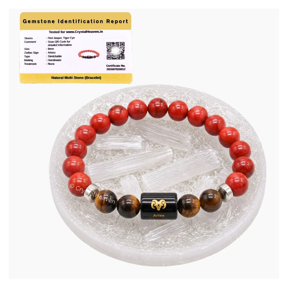 Aries Bracelet (मेष राशि) - Red Jasper & Tiger Eye (With Selenite Plate)