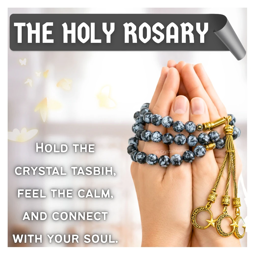 Snowflake Obsidian Crystal Tasbih (Gold)