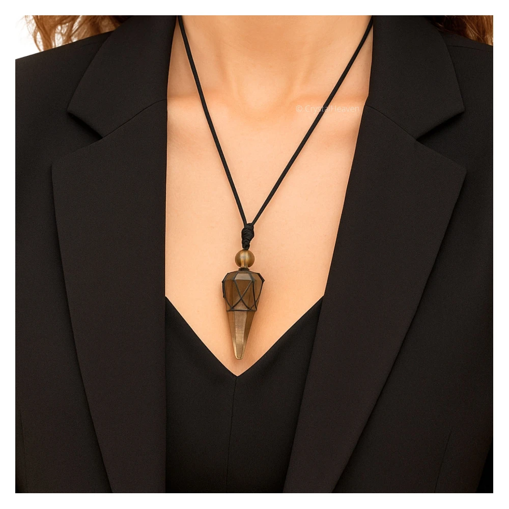 Smoky Quartz Pendulum Pendant Necklace (Macrame)