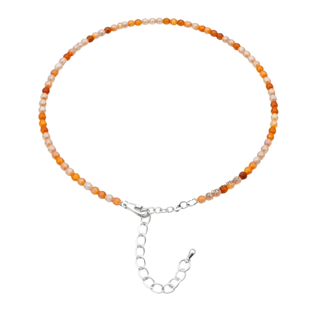 Rutilated Quartz Anklet - 2mm Faceted Beads (Silver)