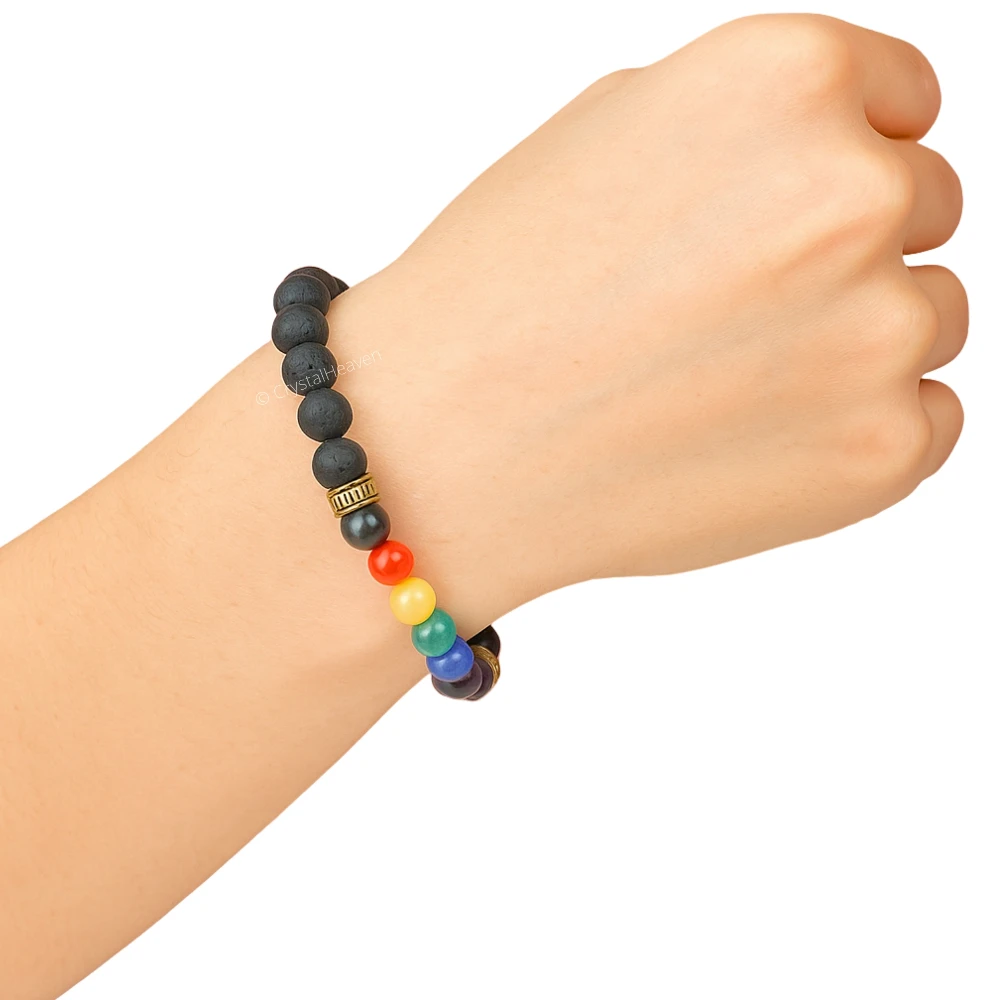 Lava Stone Chakra Bracelet (Elastic)