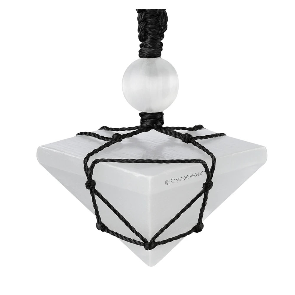 Selenite Pyramid Macrame Pendant Necklace