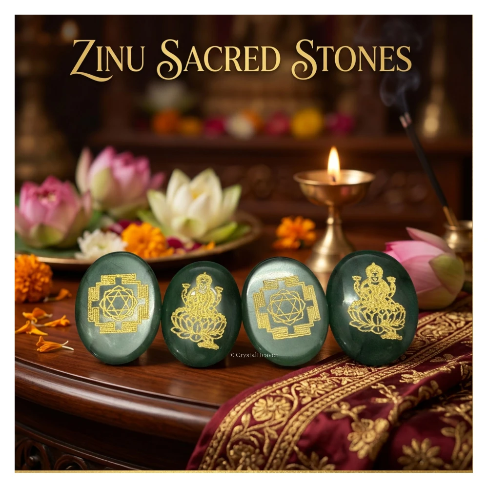 Green Aventurine Lakshmi Ji & Shri Yantra Zibu Stone