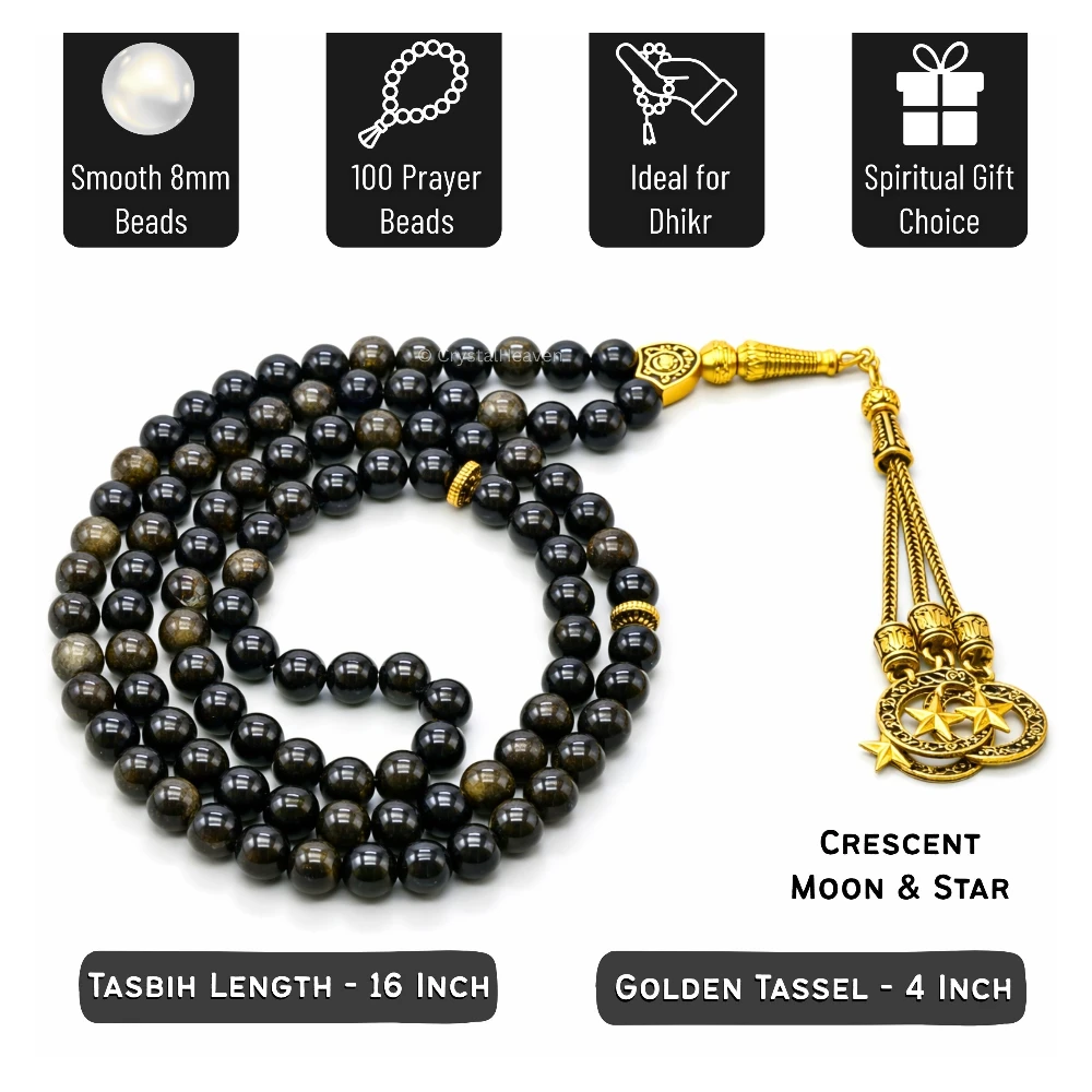 Gold Sheen Obsidian Crystal Tasbih (Gold)