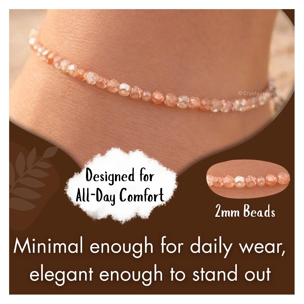 Copper Rutilated Quartz Anklet - 2mm Faceted Beads (Silver)