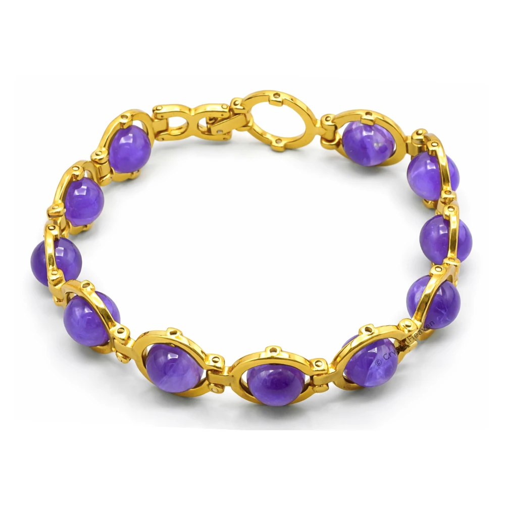 Amethyst Bracelet - Round Gold Chain