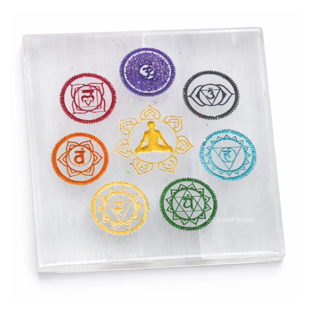 Selenite Charging Plate - 7 Chakra (Square)