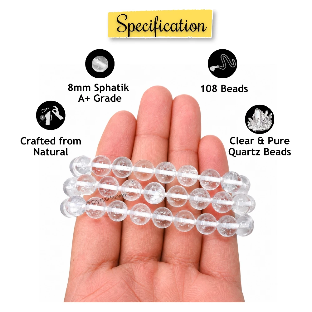 Sphatik Mala - AB Grade 108 Beads (8mm) (Hand Knotted)