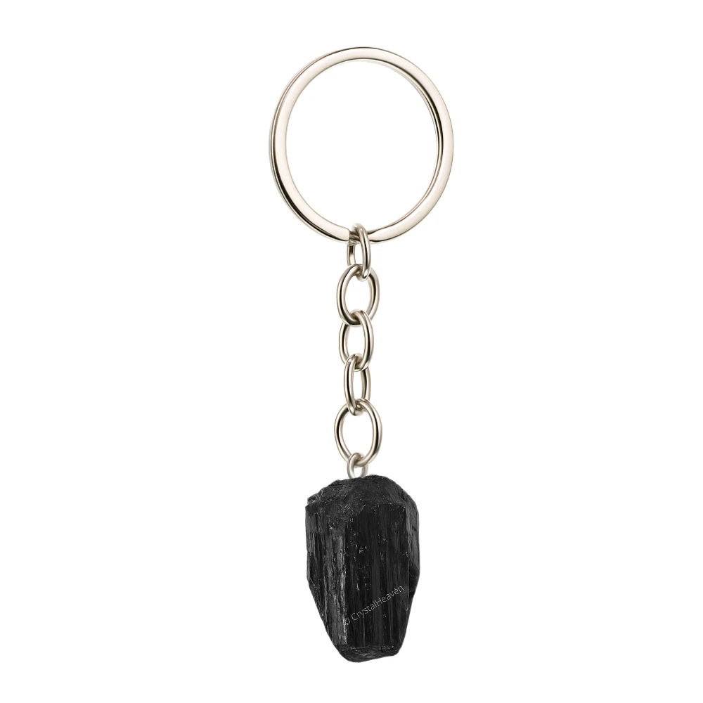 Black Tourmaline Crystal Keychain (Raw)