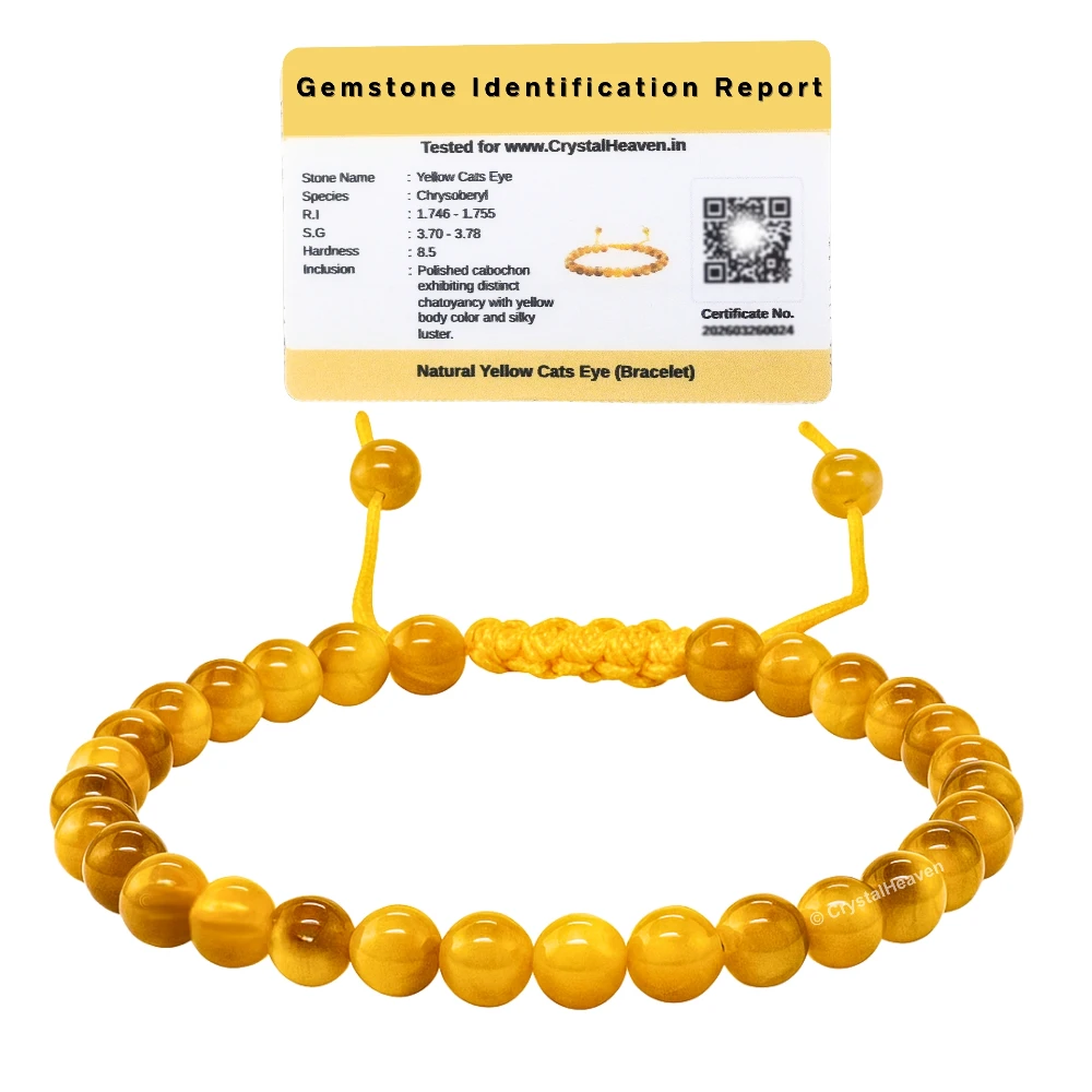 Yellow Cat's Eye Healing Crystal Bracelets - 6mm Beads (Adjustable)