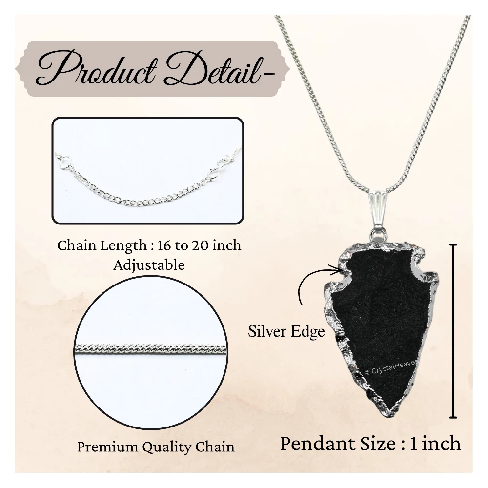 Black Agate Arrow Head Pendant - Silver Plated