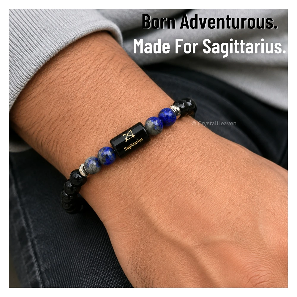 Sagittarius Bracelet (धनु राशि) - Black Obsidian & Lapis Lazuli (With Selenite Plate)