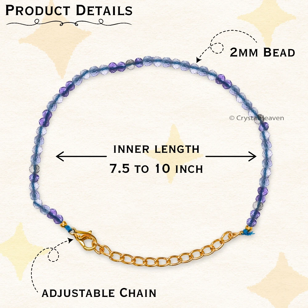 Blue Fluorite Bracelets - 2mm Faceted Beads (Gold)
