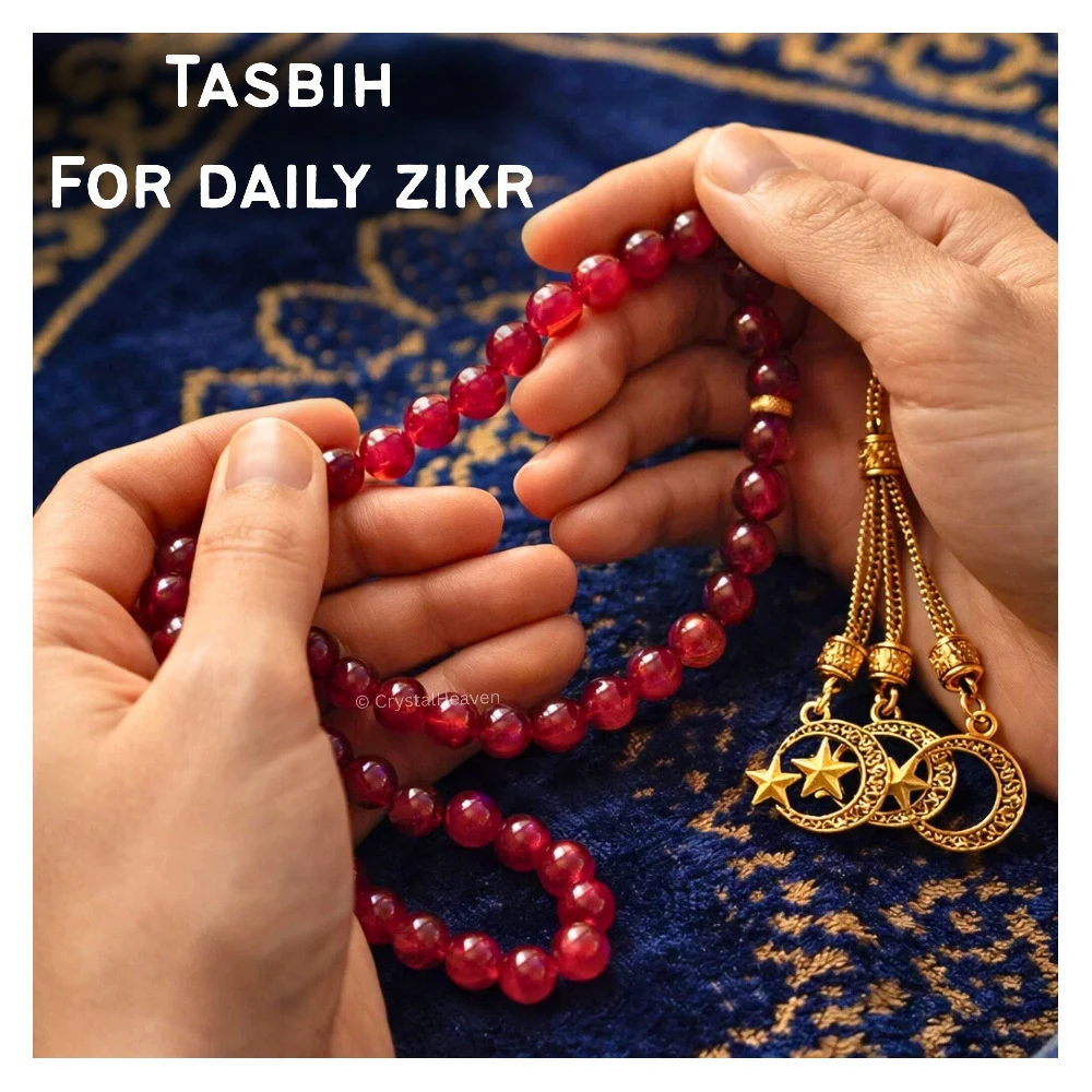 Ruby Jade (Dye) Crystal Tasbih (Gold)