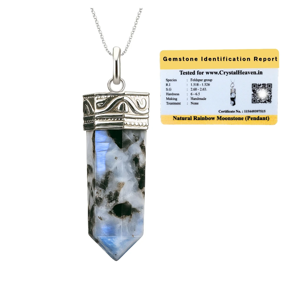Rainbow Moonstone Necklace - Pencil Point (Silver)